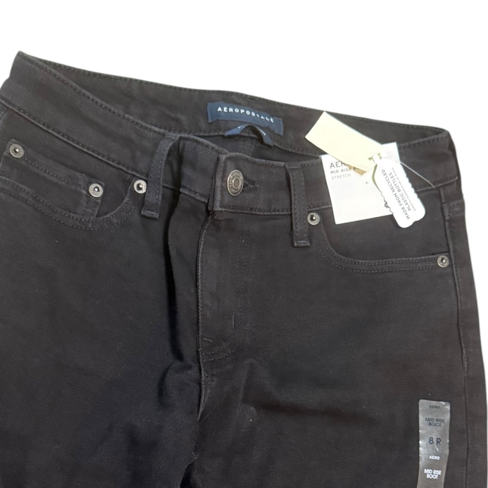 NWT Aeropostale Womens Mid Rise Bootcut Jeans Black Stretch Denim Size 8R - Picture 2 of 7